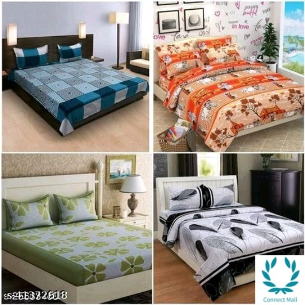 Set of -4 Poly Cotton Queen Size Bedsheet